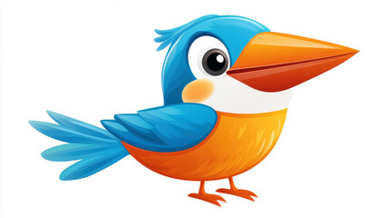 Colorful kingfisher illustration with blue and orange feathers on white background
