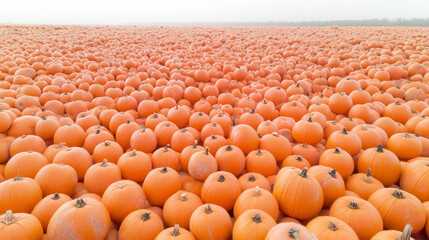 Fototapeta premium Vast field of orange pumpkins under a clear sky