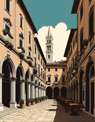 Italy: Poster Illustration Travel Print Decor Gift Paper Canvas Wall Retro Art