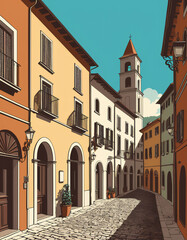 Fototapeta premium Italy: Poster Illustration Travel Print Decor Gift Paper Canvas Wall Retro Art
