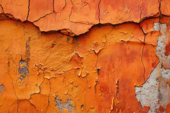 Terracotta Textured Wall: Abstract Background of Bright Orange Clay Stucco