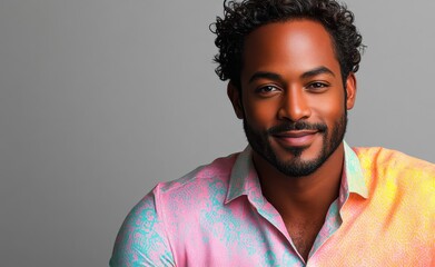 Obraz premium Africa American handsome man with a floral shirt in summer
