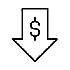 price drop arrow icon, cyber monday line art, cyber icon - simple black line art icon of price drop arrow, for cyber monday celebrations. cyber vector art.