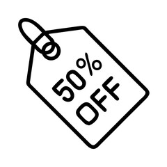  50 off digital tag icon, cyber monday line art, cyber icon - simple black line art icon of 50 off digital tag, for cyber monday celebrations. cyber vector art.