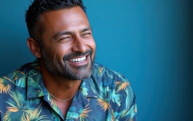 handsome man with a floral shirt in summer