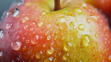 A single ripe pear with droplets of water 