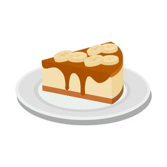 banana and caramel cheesecake vector illustration, a slice of banana cake, caramel cake