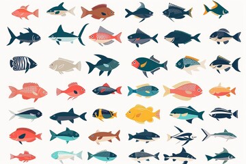 Fish flat icon, mackerel shape, minimal fishing symbol, tuna silhouette, salmon sign, color fish
