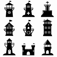 Fototapeta premium Castle icon, fairy tale forts, old towers, medieval castles, kingdom symbol, king home, fairytale fortress