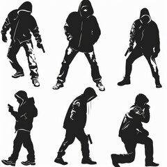 Obraz premium Thief icon, criminal person sign, bandit in mask, burglar silhouette, killer, gangster or robber in balaclava