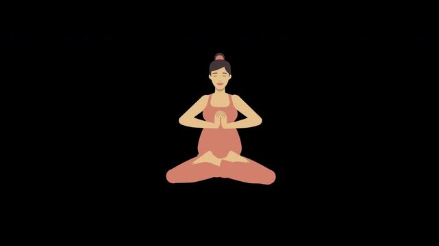 Animated illustration of a white pregnant woman doing asana yoga Agnistambhasana pose 