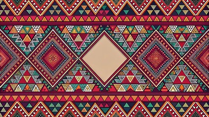Vibrant Geometric Textile Design with Central Blank Space for Text or Image