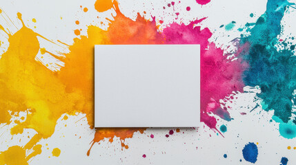 Blank paper on colorful splashes of watercolor. copy space for text