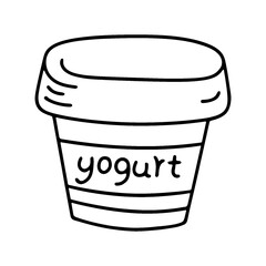 パック入りのヨーグルトのシンプルな手描き線画イラスト　透過背景の切り抜き
