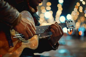 Fototapeta premium Generative AI Image of a Guitarist Performing with Acoustic Guitar