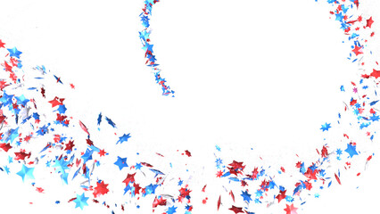 A blue glitter confetti border with red and blue stars on white