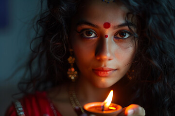 Fototapeta premium Generative AI Image of Traditional Diwali Festival of Lights with Oil Lamps and Festive Atmosphere