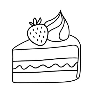 recommend clip art: カットした苺ショートケーキのシンプルな手描き線画イラスト　透過背景の切り抜き