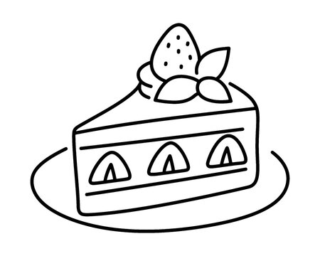 recommend clip art: カットした苺ショートケーキのシンプルな手描き線画イラスト　透過背景の切り抜き