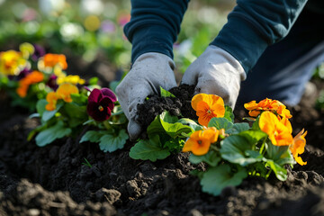 Fototapeta premium Generative AI Image of Gardener Caring for Flowers and Plants in a Vibrant Greenhouse Garden
