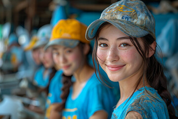Fototapeta premium Generative AI Image of Young Asian Girls Participating in Environmental Cleanup
