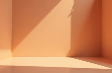 Empty mocha mousse color room studio with sunlight effect shadow on the floor and wall for product presentation. Minimal backdrop design.