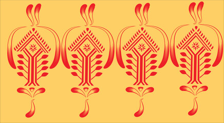 tribal pattern ( Assamese pattern ) of northeast India which is used for textile design in Assam Gamosa , muga silk or other traditional dress. similar to Ukrainian pattern or Russian pattern.