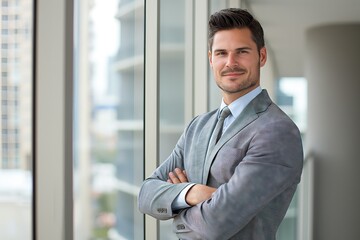 Fototapeta premium Confident Corporate Professional Man in Gray Suit