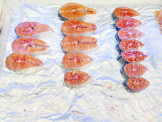 fresh fish and seafood in supermarket	