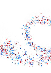 Confetti - Festive background with confetti in the shape of Confetti in the color of the American flag. US independence day. PNG 3d