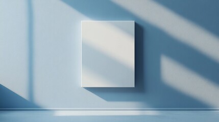 A modern minimalist style white canvas template placed in an AOK frame with light blue walls and a soft gradient background. Simple and centered design, with natural light casting delicate shadows