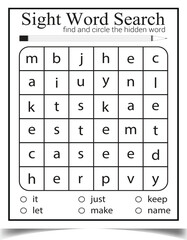 Sight word search puzzle page for child teaching