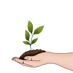 Alabaster Hand Holding Green Leaf &ndash; Nature, Growth, and Balance