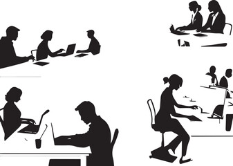 people working together in office room silhouette of 
 vector with white background