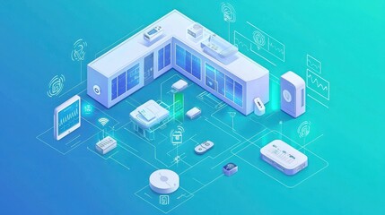 A modern kitchen scene featuring various smart appliances and devices, illustrating a connected, digital home environment.