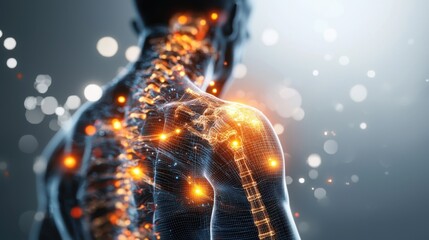 Visual Representation of Fibromyalgia Pain: Human Figure with Glowing Red and Orange Points Mapping Widespread Pain Areas