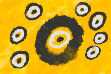 Organic shapes in bright yellow tones mixed with harmonic colors. Abstract background