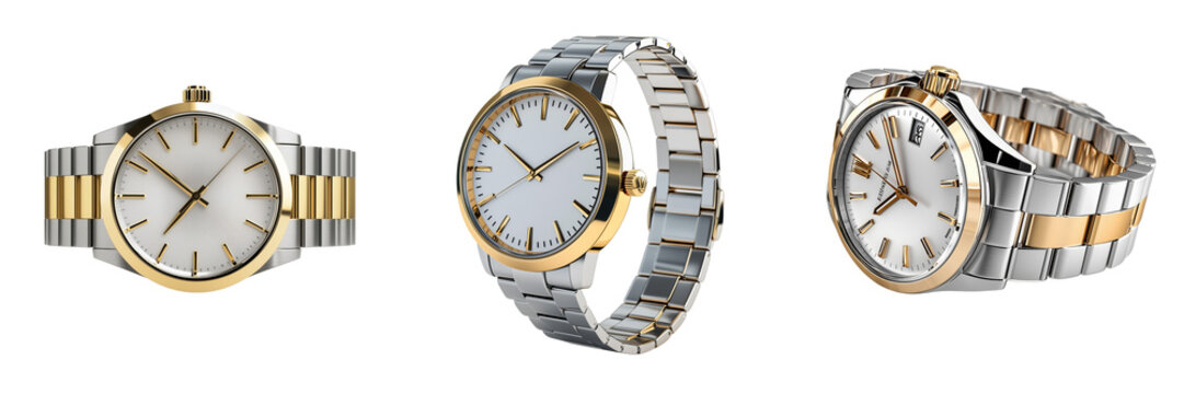 set of a stainless steel watch isolated on a transparent background
