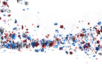 Confetti - Festive background with confetti in the shape of Confetti in the color of the American flag. US independence day. PNG 3d