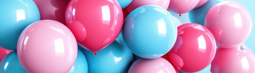 A bunch of pink and blue balloons