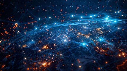 Fototapeta premium Global Network Connectivity: Illuminated Earth with Interconnected Nodes