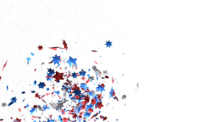 Confetti - Festive background with confetti in the shape of Confetti in the color of the American flag. US independence day. PNG 3d