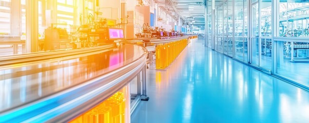 Rows of automated filling machines in a brightly lit facility, showcasing modern life science production