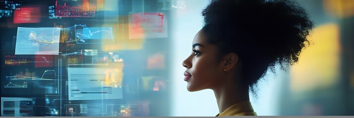 Businesswoman brainstorming with digital document