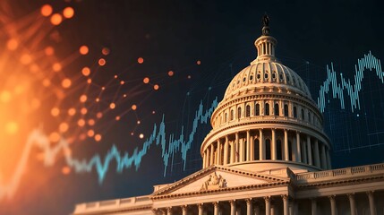 Capitol building, government, stock market. A stylized image of a government building with a digital financial graph overlay, symbolizing the intersection of politics and economics.