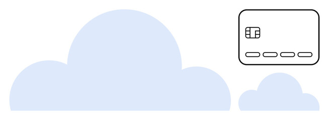 Credit card next to cloud forms highlighting online transactions, cloud computing, data storage, and digital payments. Ideal for finance, e-commerce, banking, data security, IT services technology