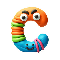 Colorful plasticine kids font, crafted alphabet letter C with funny face isolated on white background, creative 3D clay abc for children education in school, preschool, kindergarten 