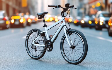 White city bike on urban street