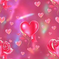 Lovely Pink Hearts and Roses Seamless Pattern 