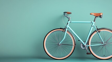 Teal bicycle against mint wall